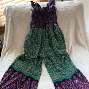 Wide leg hippy urban outfitters green and purple romper